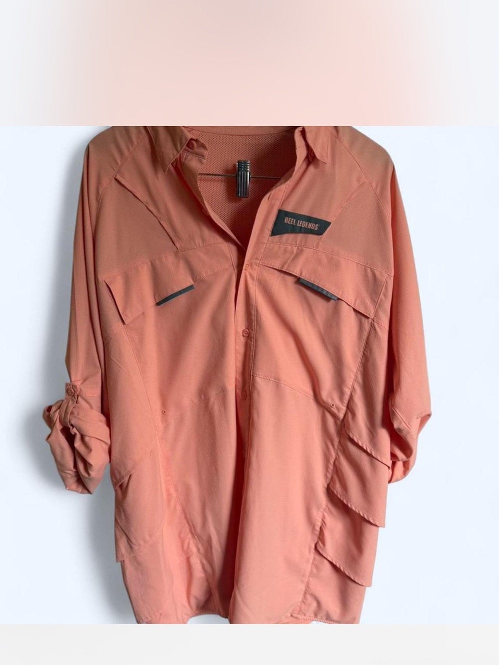 Reel Legends Coral-Orange Performance Fishing Shirt LARGE